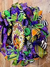 Load image into Gallery viewer, Spice Spice Baby Halloween Wreath | Purple Orange & Green Pumpkin Front Door Decor