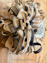 Load image into Gallery viewer, Farmhouse Home Sweet Home Wreath – Neutral Burlap Black and White Front Door Decor