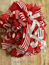 Load image into Gallery viewer, Indiana University Hoosiers Red & White Ribbon Wreath – Collegiate Front Door Decor