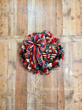 Load image into Gallery viewer, God Bless America Floral Cross Wreath | Patriotic Front Door Decor | 4th of July Memorial Day Wreath