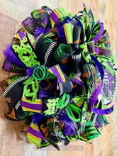 Load image into Gallery viewer, Welcome Witches Halloween Wreath | Purple Green & Black Witch Door Wreath