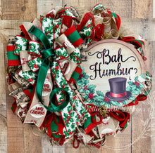 Load image into Gallery viewer, Bah Humbug Christmas Wreath – Traditional Red & Green Holiday Wreath