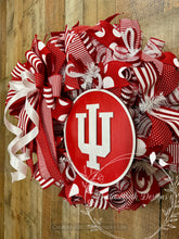 Load image into Gallery viewer, Indiana University Hoosiers Red & White Ribbon Wreath – Collegiate Front Door Decor
