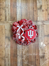 Load image into Gallery viewer, Indiana University Hoosiers Red & White Ribbon Wreath – Collegiate Front Door Decor