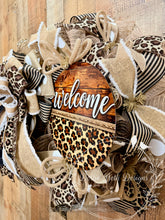 Load image into Gallery viewer, Leopard Print Welcome Wreath | Burlap & Lace Door Wreath | Everyday Wreath | Farmhouse Glam Wreath