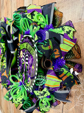 Load image into Gallery viewer, Welcome Witches Halloween Wreath | Purple Green & Black Witch Door Wreath