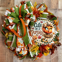 Load image into Gallery viewer, Cute as a Pumpkin Fall Wreath | Whimsical Pumpkin Front Door Wreath
