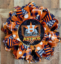Load image into Gallery viewer, Houston Astros Wreath – Navy and Orange Baseball Door Wreath for Front Door, Astros Fan Decor