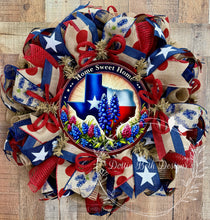 Load image into Gallery viewer, Texas Home Sweet Home Bluebonnet Wreath – Red, White, and Blue Decor
