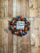 Load image into Gallery viewer, Thankful Blessed Fall Wreath – Smoke Blue and Pumpkin Orange Deco Mesh Wreath