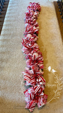 Load image into Gallery viewer, Peppermint Candy Cane Christmas Garland – Red and White Mesh and Ribbon Centerpiece