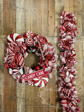 Load image into Gallery viewer, Candy Cane Peppermint Swirl Christmas Wreath – Red and White Holiday Door Decor – 28 Inch