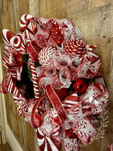 Load image into Gallery viewer, Candy Cane Peppermint Swirl Christmas Wreath – Red and White Holiday Door Decor – 28 Inch
