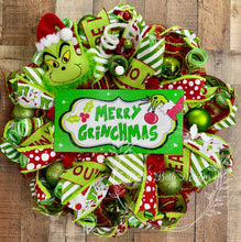 Load image into Gallery viewer, Green Monster “Merry Grinchmas” Christmas Wreath