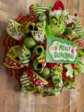 Load image into Gallery viewer, Green Monster “Merry Grinchmas” Christmas Wreath