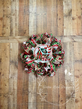 Load image into Gallery viewer, Gingerbread Peppermint House Wreath – Red, Green & White Christmas Wreath