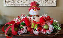 Load image into Gallery viewer, Snowman Christmas Centerpiece – Red & Green Holiday Décor