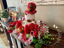 Load image into Gallery viewer, Snowman Christmas Centerpiece – Red & Green Holiday Décor