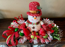 Load image into Gallery viewer, Snowman Christmas Centerpiece – Red & Green Holiday Décor