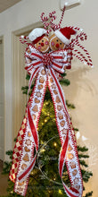 Load image into Gallery viewer, Gingerbread Christmas Tree Topper with Red and White Designer Ribbons
