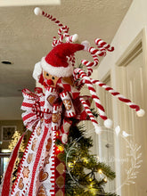 Load image into Gallery viewer, Gingerbread Christmas Tree Topper with Red and White Designer Ribbons