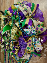 Load image into Gallery viewer, Mardi Gras Masquerade Wreath with Venetian Mask and Beads