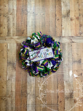 Load image into Gallery viewer, Mardi Gras Welcome Wreath – Purple, Green & Gold Deco Mesh Door Wreath