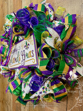 Load image into Gallery viewer, Mardi Gras Welcome Wreath – Purple, Green & Gold Deco Mesh Door Wreath
