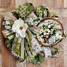 Load image into Gallery viewer, Home Sweet Home Magnolia Deco Mesh Wreath with Layered Bow