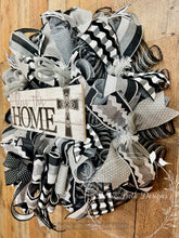 Load image into Gallery viewer, Bless This Home Neutral Black and Gray Cross Wreath – Farmhouse Christian Front Door Decor