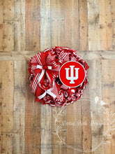 Load image into Gallery viewer, Indiana University Hoosiers Red & White Ribbon Wreath – Collegiate Front Door Decor