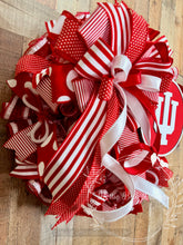 Load image into Gallery viewer, Indiana University Hoosiers Red & White Ribbon Wreath – Collegiate Front Door Decor