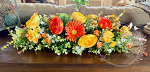 Load image into Gallery viewer, Bright Spring Floral Centerpiece 24” – Yellow and Orange Ranunculus, Gerbera Daisy Table Arrangement
