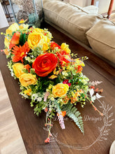 Load image into Gallery viewer, Bright Spring Floral Centerpiece 24” – Yellow and Orange Ranunculus, Gerbera Daisy Table Arrangement