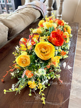 Load image into Gallery viewer, Bright Spring Floral Centerpiece 24” – Yellow and Orange Ranunculus, Gerbera Daisy Table Arrangement