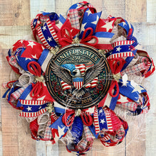 Load image into Gallery viewer, Patriotic American Eagle Wreath – United States 250th Anniversary 1776–2026 Red White and Blue Front Door Wreath