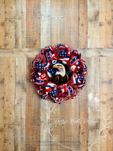 Load image into Gallery viewer, Patriotic Eagle Wreath with American Flag Ribbon – Red White and Blue Deco Mesh Front Door Wreath