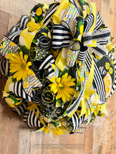 Load image into Gallery viewer, Lemon Daisy Summer Wreath, Black and White Stripe Citrus Wreath, Yellow Floral Front Door Decor
