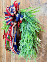Load image into Gallery viewer, Patriotic Bead Grass Grapevine Wreath – Red White Blue Door Decor – Summer Americana Wreath