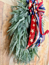Load image into Gallery viewer, Patriotic Bead Grass Grapevine Wreath – Red White Blue Door Decor – Summer Americana Wreath