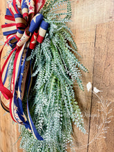 Load image into Gallery viewer, Patriotic Bead Grass Grapevine Wreath – Red White Blue Door Decor – Summer Americana Wreath