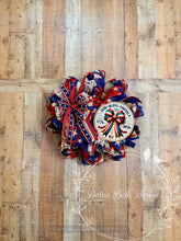 Load image into Gallery viewer, God Bless America 250th Anniversary Patriotic Wreath – Red White Blue Deco Mesh Door Wreath – Independence Day Decor – 1776-2026