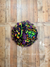 Load image into Gallery viewer, Halloween Trick or Treat Smell My Feet Deco Mesh Wreath | Purple, Lime Green & Orange Front Door Wreath | Halloween Door Hanger