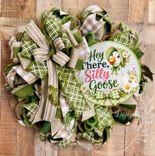 Load image into Gallery viewer, Hey There, Silly Goose Deco Mesh Wreath | Farmhouse Goose Front Door Wreath | Everyday Green Wreath