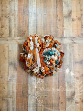 Load image into Gallery viewer, Teal & Orange Pumpkin Fall Deco Mesh Wreath with Pumpkin Bow – 25 Inch Autumn Front Door Wreath