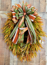 Load image into Gallery viewer, Fall Front Door Bow | Plaid & Metallic Leaf Autumn Lantern, Wreath & Mailbox Bow with 18” Tails
