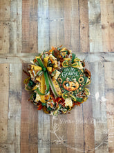 Load image into Gallery viewer, Oh My Gourd Fall Pumpkin Wreath | Green, Mustard Yellow and Orange Autumn Front Door Décor