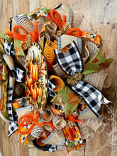 Load image into Gallery viewer, Traditional Pumpkin Fall Wreath with Buffalo Plaid