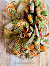 Load image into Gallery viewer, Hello Fall Wreath with Pumpkin, Boots & Fall Flowers | Green & Orange Autumn Front Door Wreath