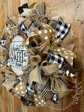Load image into Gallery viewer, Farmhouse Home Sweet Home Wreath – Neutral Black and Tan Buffalo Check Everyday Deco Mesh Door Decor
